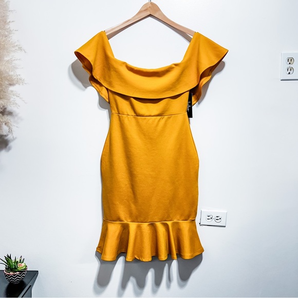 Lulus Confidence Boost Mustard Yellow Off-the-Shoulder Bodycon Dress Size S NWT - Picture 8 of 14